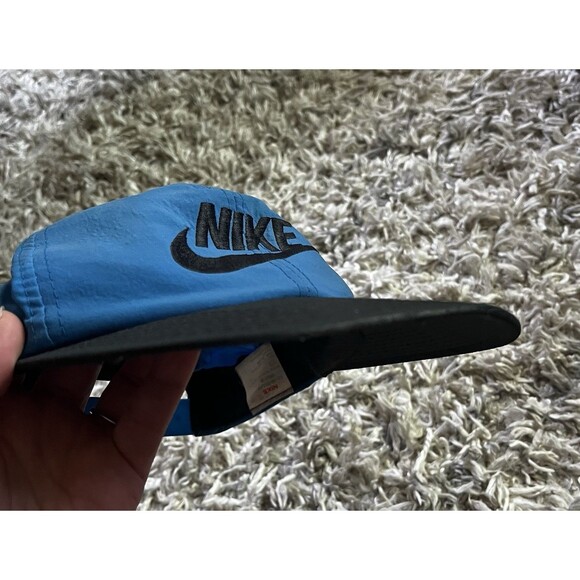VTG Nike Hat Cap Mens Snapback Blue Black Nylon 90s Big Logo Streetwear Swoosh - Picture 7 of 10
